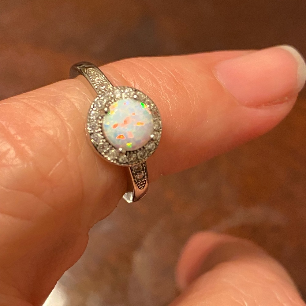 Silver ring with CZs and faux opal. - Picture 5 of 15